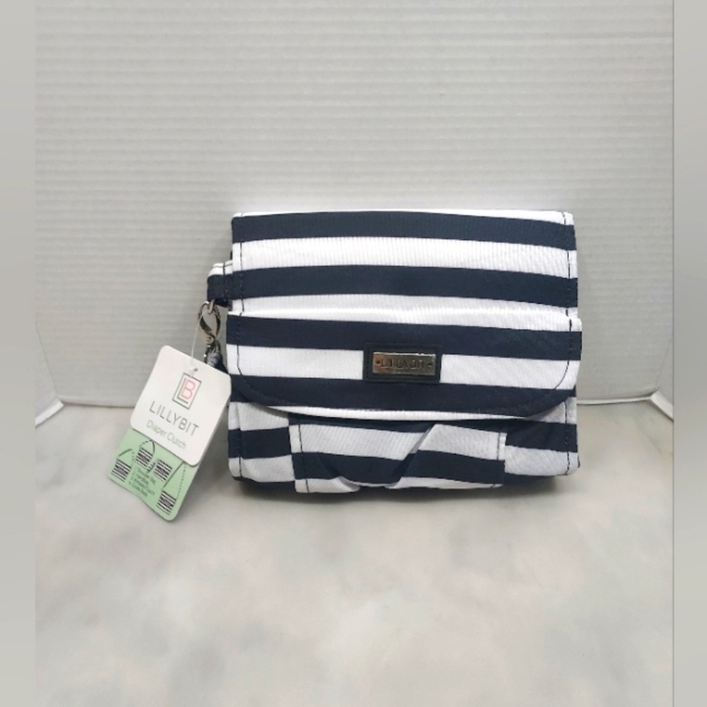 Lilly Bit Diaper Clutch. Black and white stripes